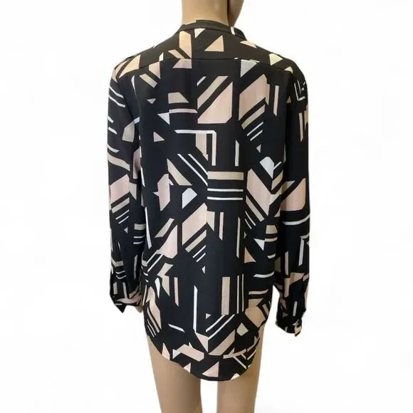 Calvin Klein Black and Cream Geometric Women's Long Sleeves Top size M - Picture 4 of 4